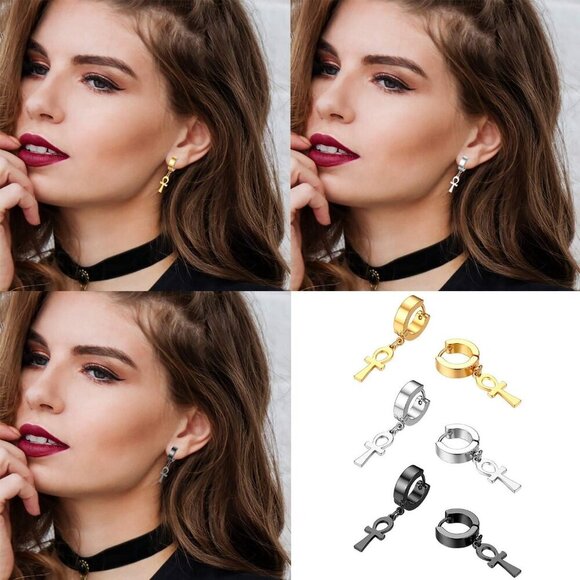 Charming Ankh Cross Dangle Earrings for Men & Women - Lightweight Modern Design - Picture 2 of 7